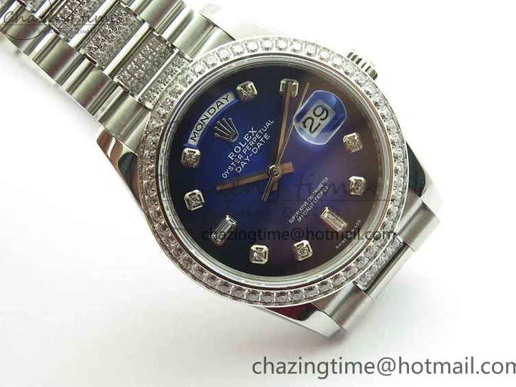 MiroTime 0521 Day-Date 36mm 128239 SS Crystal BP Best Edition Blue Crystal Marker Dial on SS President Bracelet A OdorResistant 2677